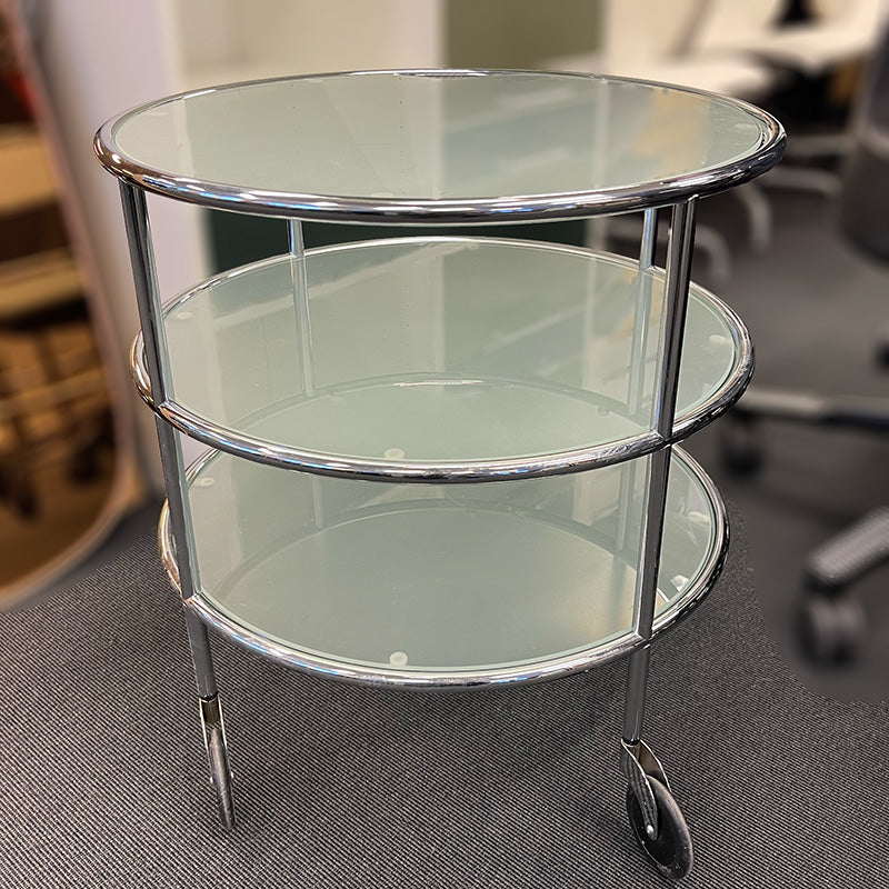 Sofabord glass Ø54xH56 Lammhults Chicago I Trolley I trillebord krom / frostet glass