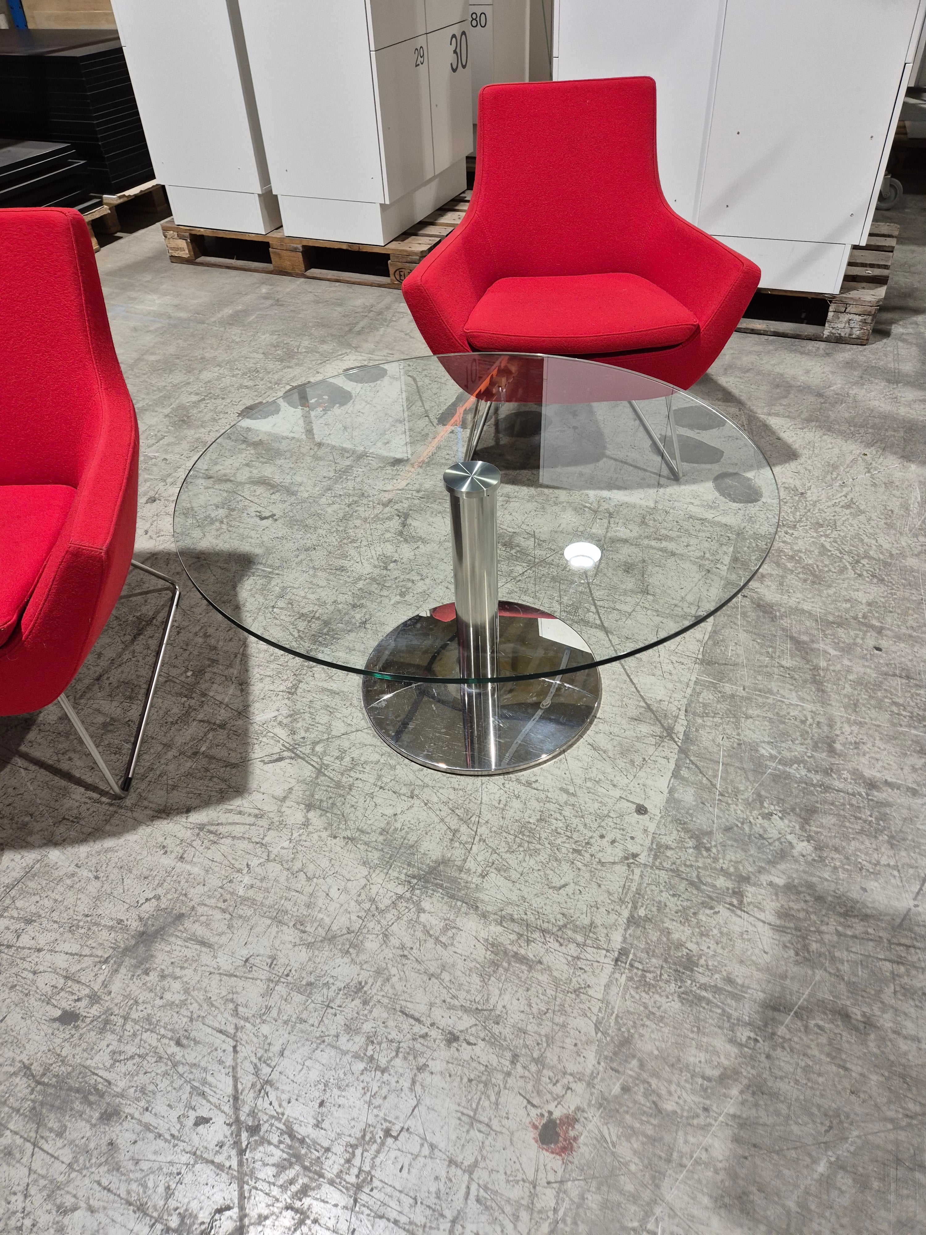 Glassbord Ø 90 x 45 cm krom søyle