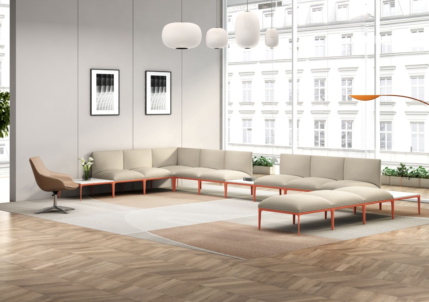 Modulsofa hjørne beige melert KS Modulus 65 x 65 x 73,5 SH 42,4 sorte ben