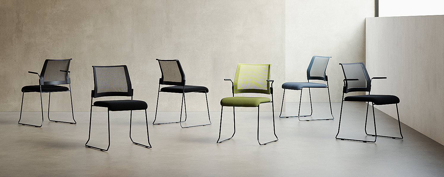 Konferansestol sort mesh KS Fanny kunstskinn i sete