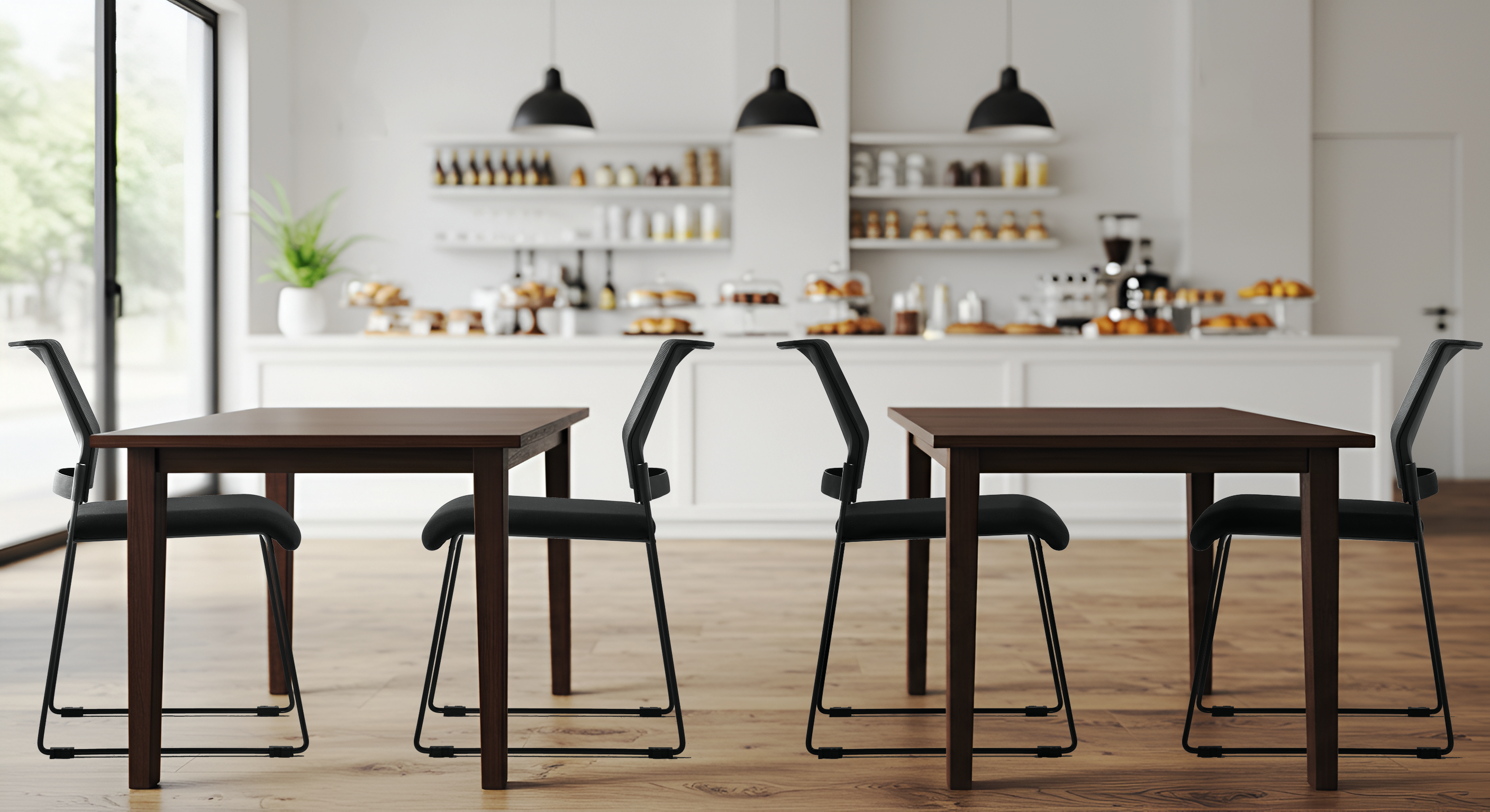 Konferansestol sort mesh KS Fanny kunstskinn i sete