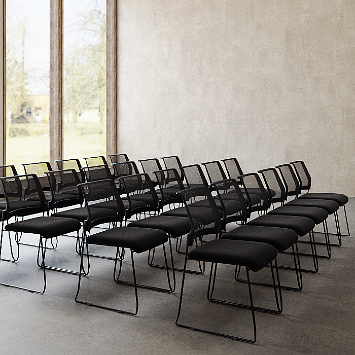 Konferansestol sort mesh KS Fanny kunstskinn i sete