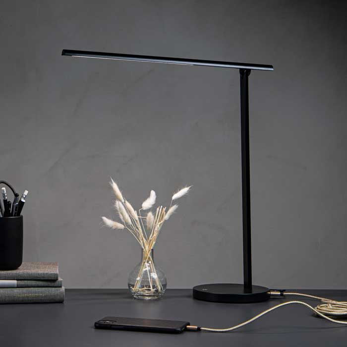 Bordlampe sort FF Hangle m USB