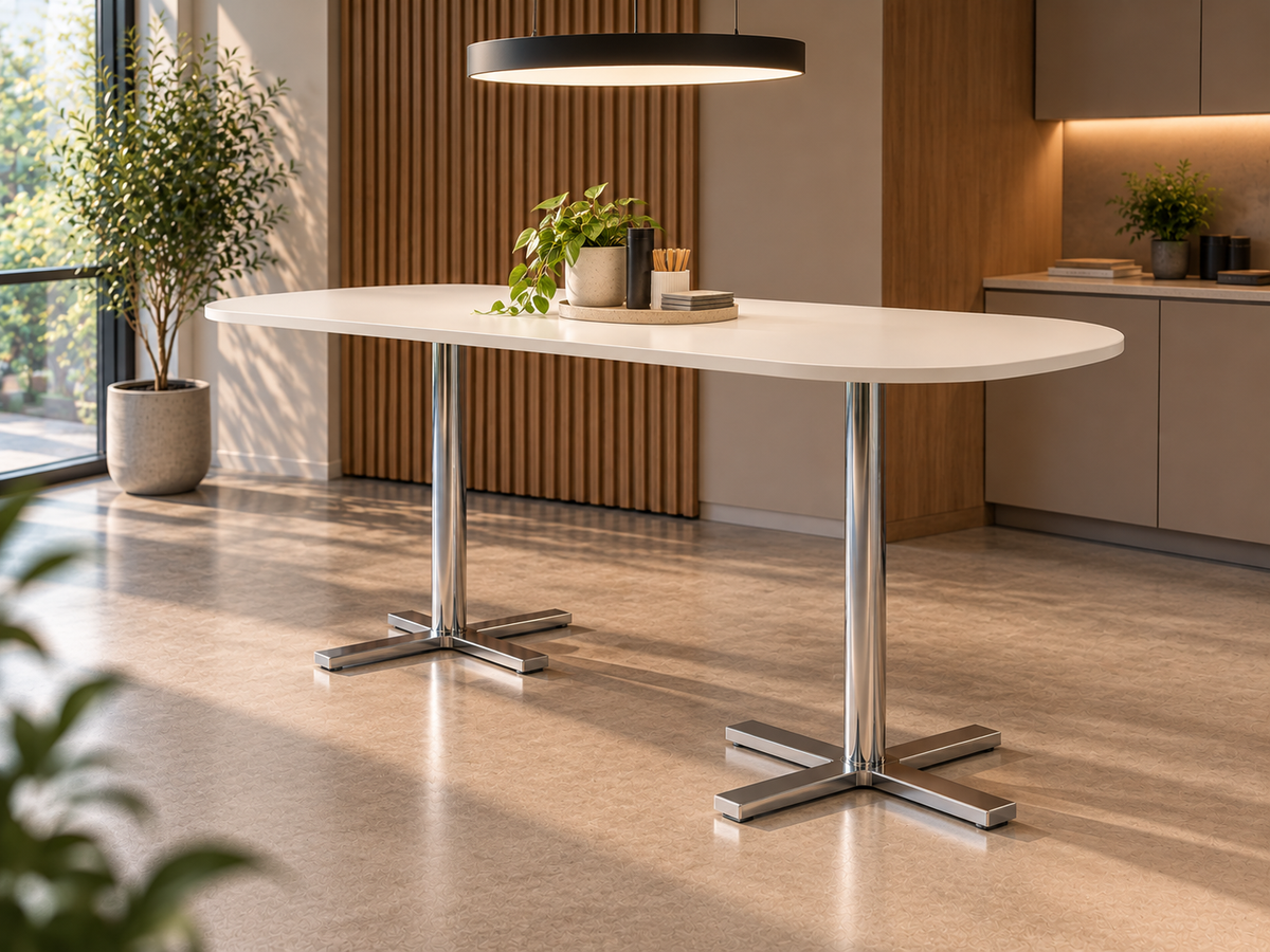 Ståbord hvitt B180 x D90 x H106 krom understell avrundede hjørner